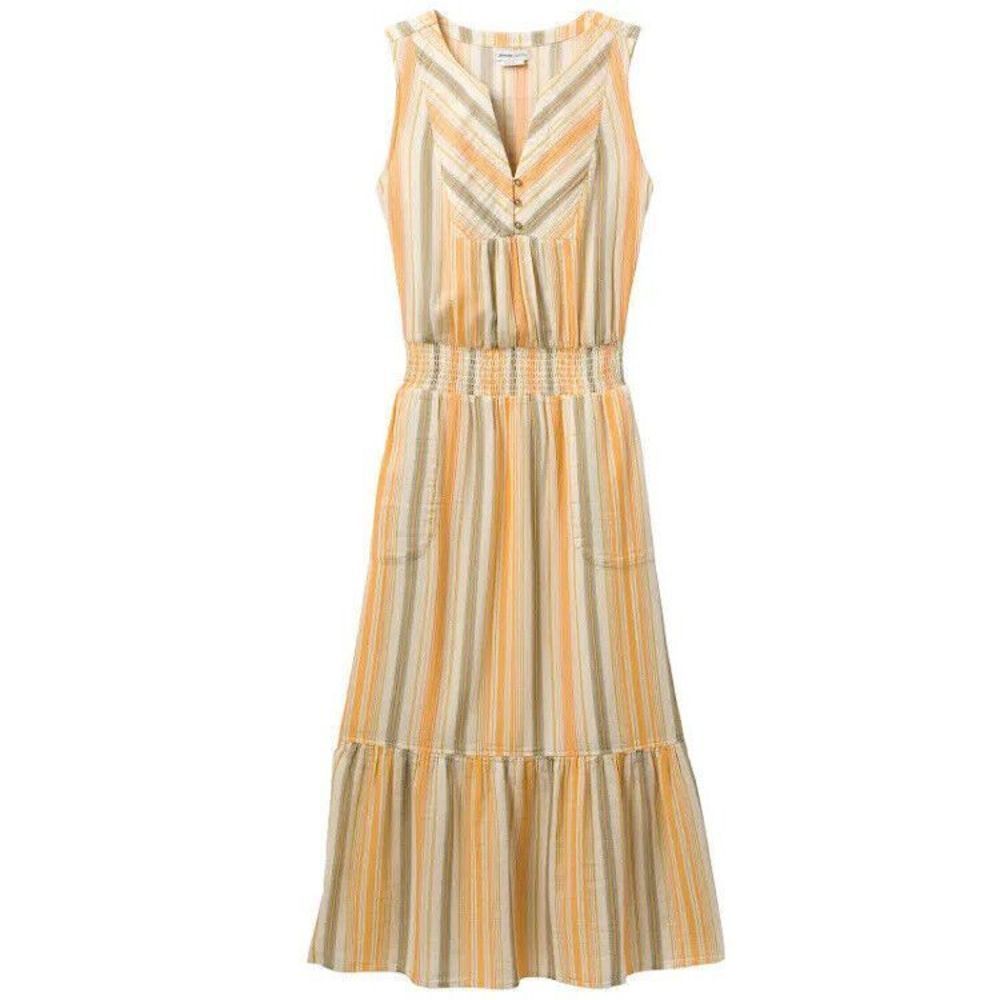 PRANA California Dreaming Maxi Dress W Pockets Golden Hour Stripe   M Medium